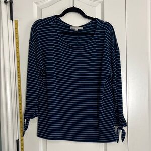 Navy Striped Loft Tie-Sleeve Top, M